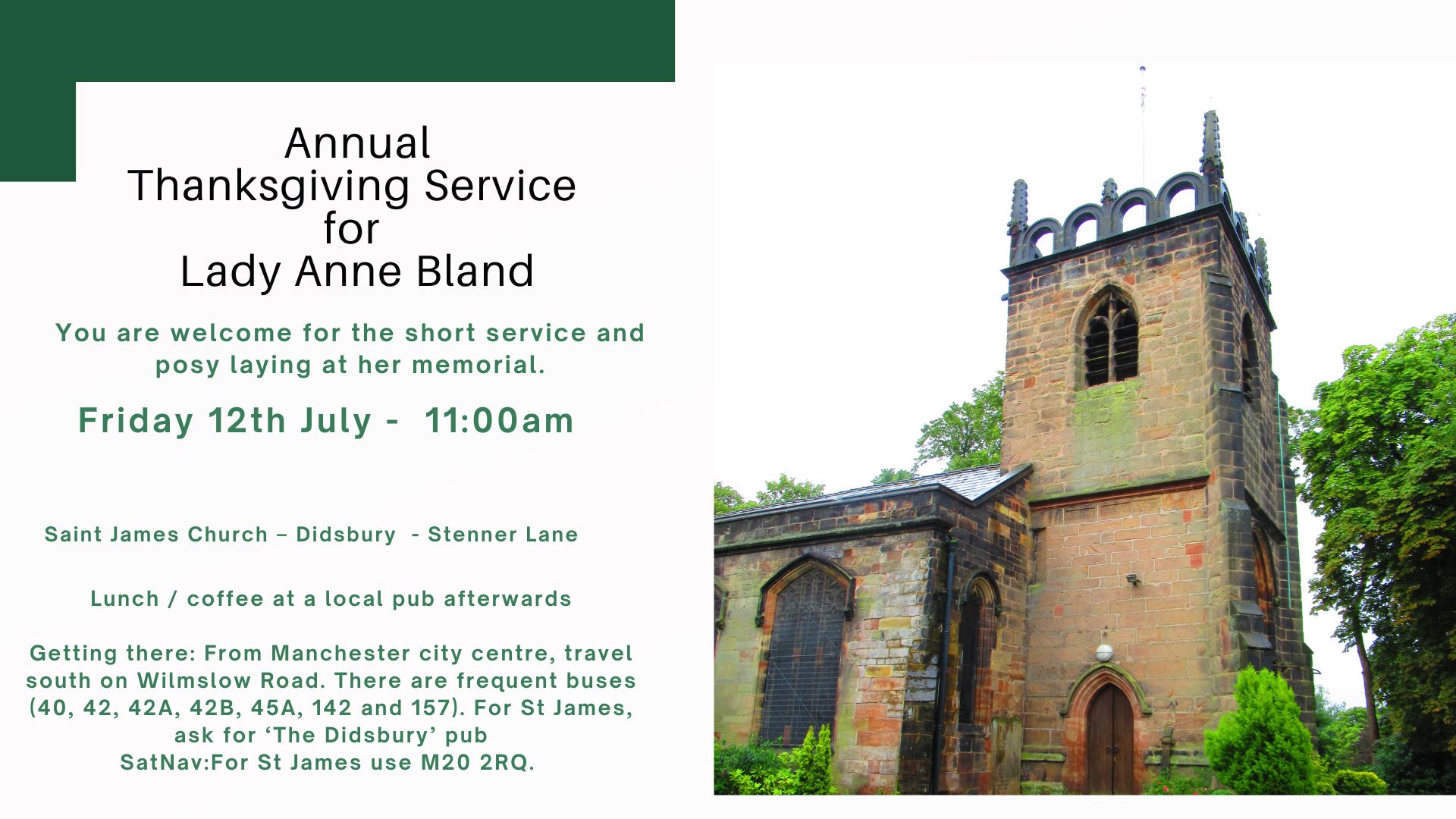 Lady Ann Bland Memorial Service at St James Church Didsbury
